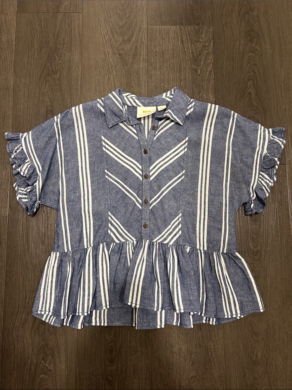 Anthropologie Blue and White Striped Peplum Button-Front Top - Picture 1 of 4